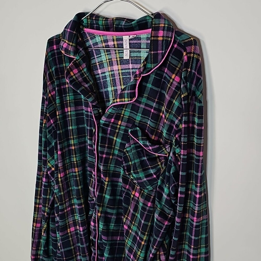 Joyspun XL green and pink plaid button down long sleeve shirt - Picture 1 of 7